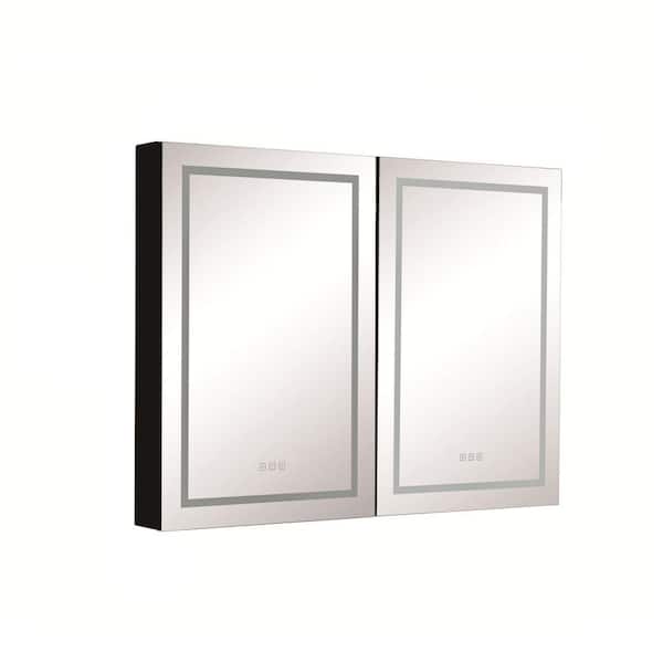 Interbath 48 in. W x 36 in. H Rectangular Black Aluminum Surface Mount Medicine Cabinet with Mirror and LED Light