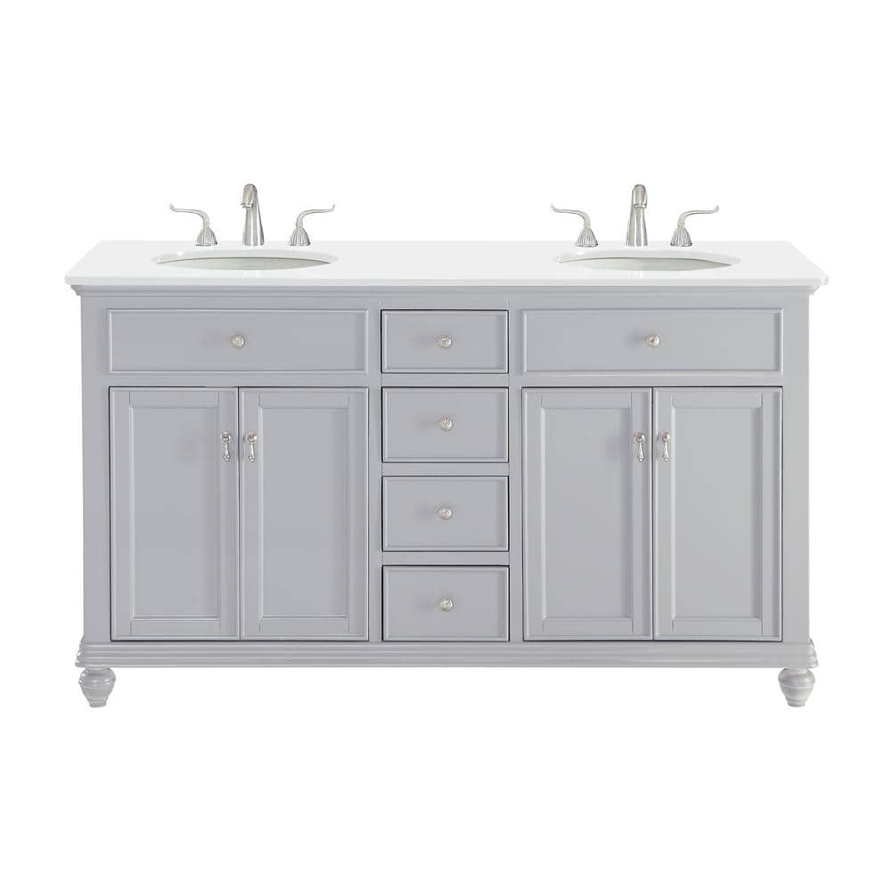 Simply Living 60 in. W x 21 in. D x 35 in. H Bath Vanity in Grey with Ivory