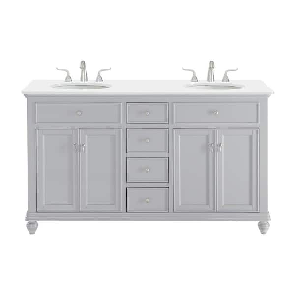 Unbranded Simply Living 60 in. W x 21 in. D x 35 in. H Bath Vanity in Grey with Ivory White Engineered Marble