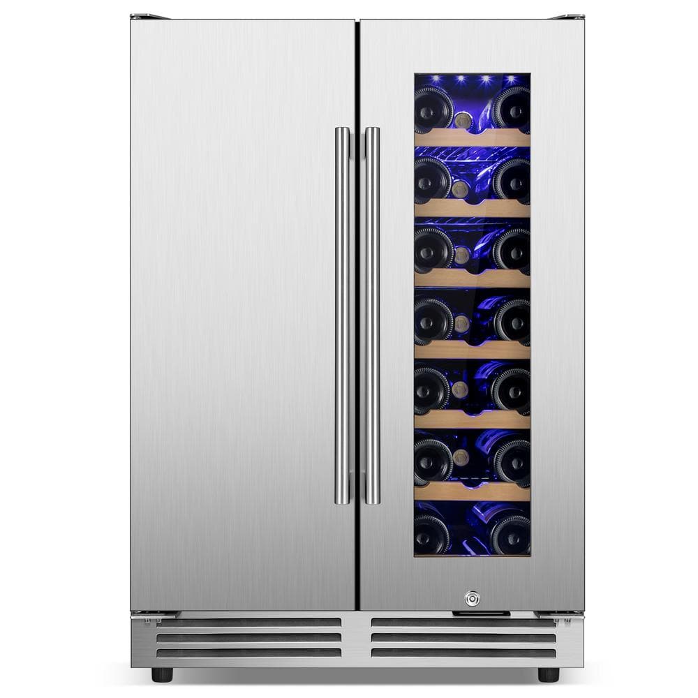 Nipus 23.42 in. 20-Bottle and 57-Can Dual Zone Beverage and Wine Cooler in  Silver Built-In Wine refrigerator 4-Door Handles NPKBDUAL01 - The Home 