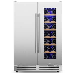 23.42 in. 20-Bottle and 57-Can Dual Zone Beverage and Wine Cooler in Silver Built-In Wine refrigerator 4-Door Handles