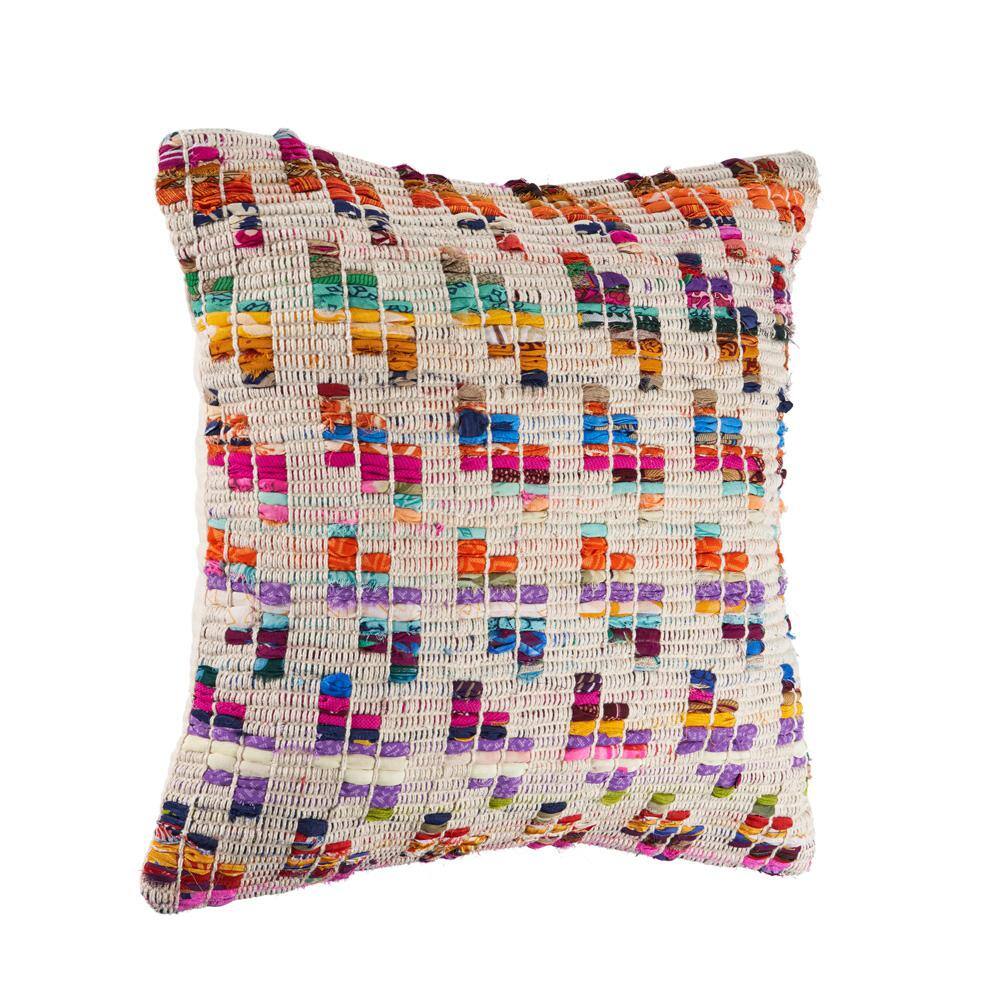 Eclectic Bright Multi-color 20" Square Chindi Throw Pillow