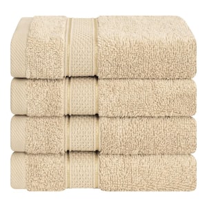 Salem Luxury 4-Pack Bath Towel Set, 100% Turkish Combed Cotton, 13 in. x 13 in. Washcloths, Beige