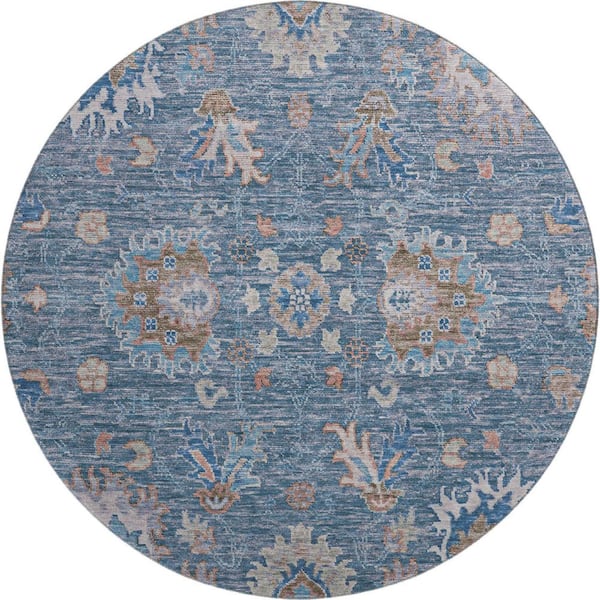 Mayfield Premium Machine Washable Abstract AMF2104 Blue 8 ft. x 8 ft. Round Rug