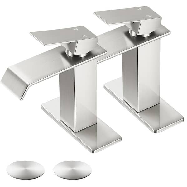 AKLFGN Waterfall Single Hole Single-Handle Bathroom Faucet with Pop-Up Drain in Brushed Nickel (2-Pack)