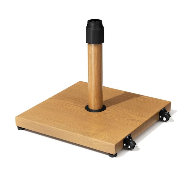 Pellebant 45 lbs. Weighted Cement Outdoor Patio Umbrella Base in Echo Teak with Wheels for Patio Market Umbrella Table Umbrella