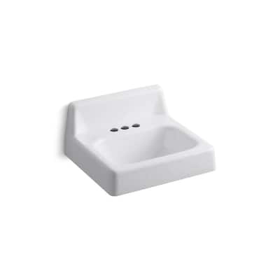 Hudson Wall-Mounted Cast Iron Bathroom Sink in White with Overflow Drain