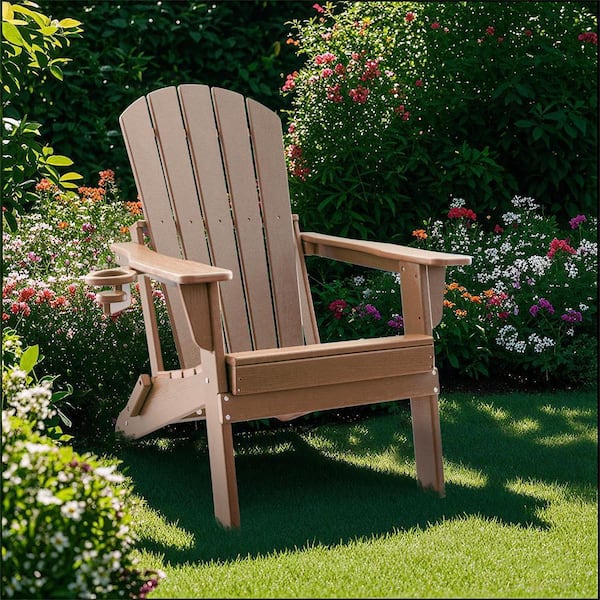 Upland HDPE Folding Adirondack Chair with Cup Holder, Weather