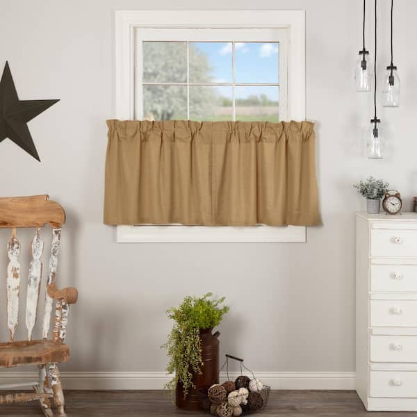 VHC BRANDS Simple Life Flax 36 in. W x 24 in. L Light Filtering Tier Window Panel in Khaki Pair