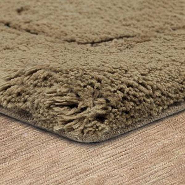 Taupe Cotton Plush Runner Bath Mat with Non-Slip Backing