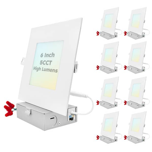 LUXRITE 6 in. Ultra Thin Canless 15-Watt 5 Color Options Remodel Integrated LED Recessed Light Kit J-Box (8-Pack)