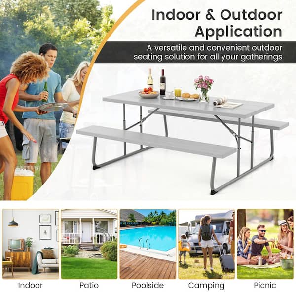 ANGELES HOME 72 in. Gray RecTangle Metal Folding Picnic Table