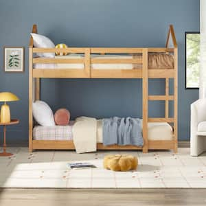 Contemporary Natural Pine Solid Wood Twin Bunk Bed with Ladder and Whiteboard