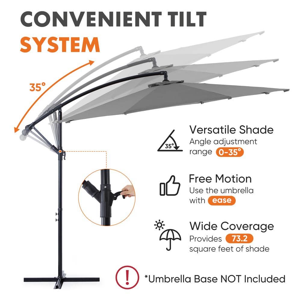 10 ft Gray Polyester Cantilever Patio Umbrella with Metal Frame