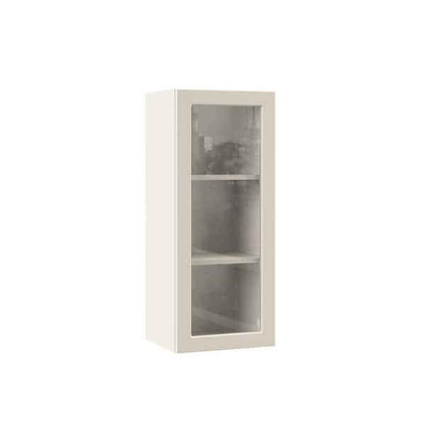 Hampton Bay Designer Series Melvern 15 in. W x 12 in. D x 36 in. H Assembled Shaker Wall Kitchen Cabinet in Cloud with Glass Door