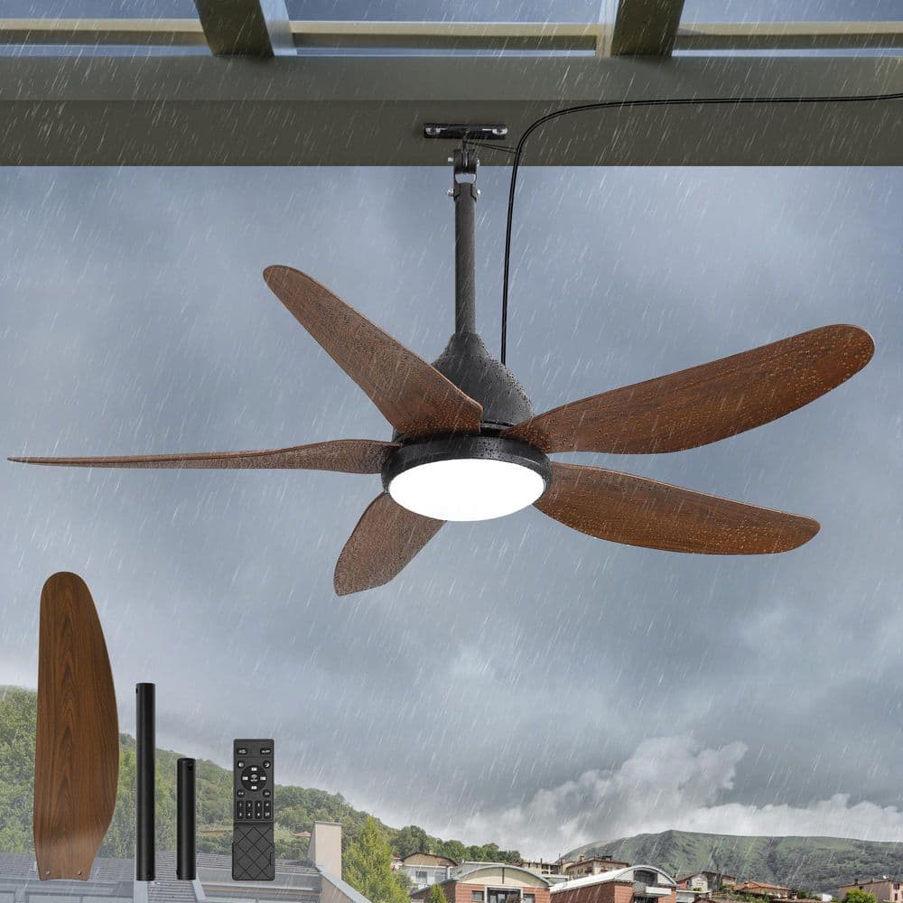 46 in Brown Waterproof Outdoor Ceiling Fan with Lights Remote /APP Control DC motor Downrod Fandelier for Patios Canopy price history on PriceWatchPro