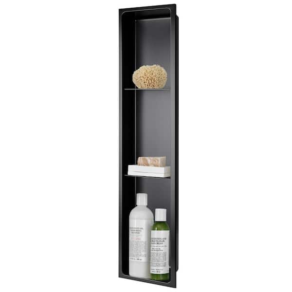 AKDY 8 in. W x 36 in. H x 4 in. D Stainless Steel Triple Shelf Bathroom Shower Wall Niche in Matte Black