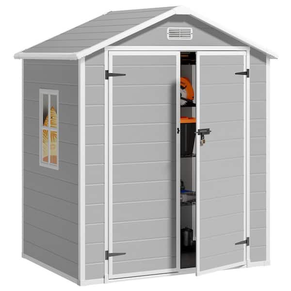 6 ft. W x 4 ft. D Outdoor Storage Plastic Shed with Floor and Lockable Door, Gray (22.52 sq. ft. ), for yard and garden