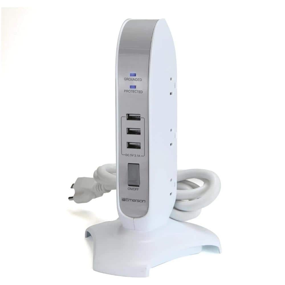 5-Outlet Charging Tower Surge Protector with 3 USB Ports, 4 ft. Cord and On