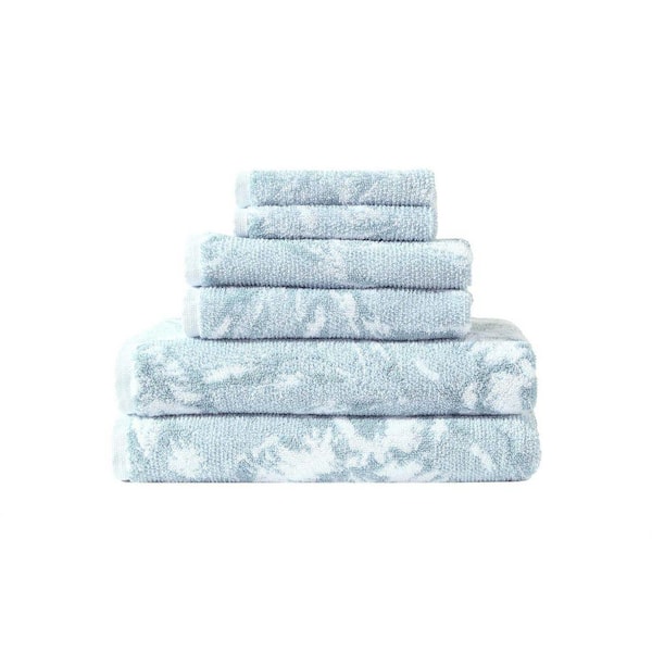 Shadow Hibiscus 6-Piece Blue/White Botanical Terry Cotton Bath Towel Set