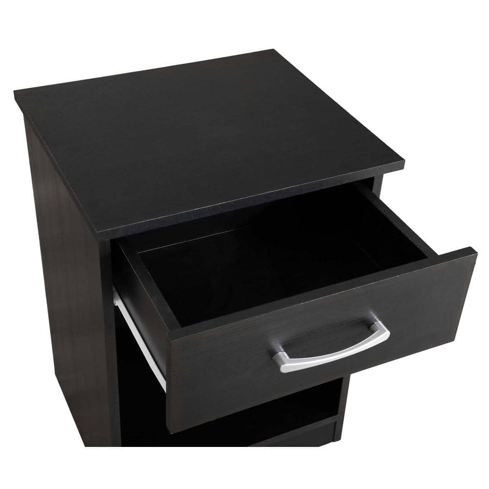 Lindsey Black Solid Wood 1-Drawer Nightstand