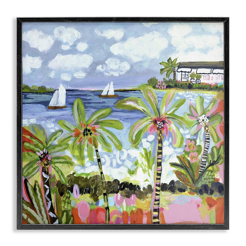 Palm Trees in Bright Sun by Karen Fields 1 Piece Black Framed Coastal Giclee Art Print 24 in. x 24 in. price history on PriceWatchPro