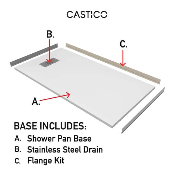 CASTICO - Sierra Light 32 in. x 60 in. x 84 in. Solid Composite Stone Alcove Shower Kit with Walls and White Pan Base L/R Drain