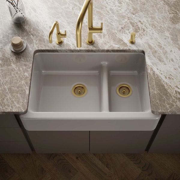 Whitehaven Smart Divide 35.75 in. Undermount Cast Iron Double-Bowl Farmhouse Kitchen Sink