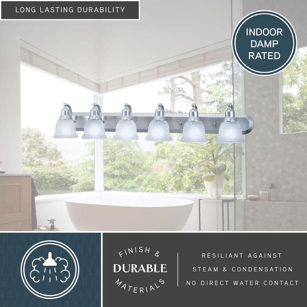 Brushed Nickel 6-Light Vanity with Alabaster Glass Shades