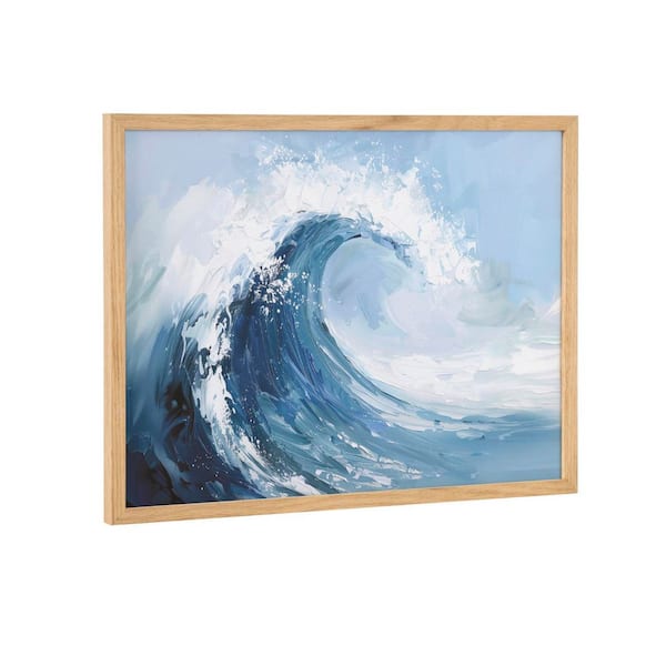 Kate and Laurel Gallery Abstract Painterly Coastal Ocean Wave by The Creative Bunch Studio Natural Framed Art Print 16 in. x 12 in.