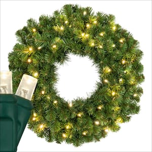 Sequoia Fir 24 in. Pre-Lit Artificial Commercial Wreath with 50 Warm White LED Lights
