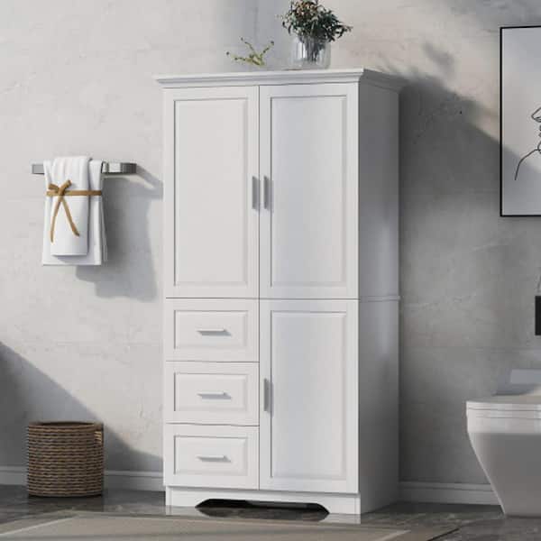 Unbranded Modern 32.6 in. W x 19.6 in. D x 62.2 in. H White Linen Cabinet Tall and Wide Floor Storage with Doors