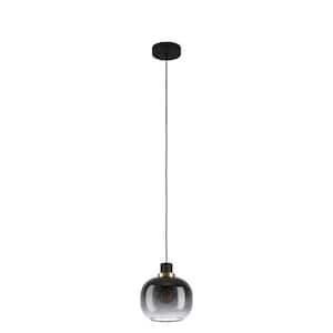 Oilella 7.55 in. W x 6 in. H 1-Light Structured Black Pendant with Vaporized Black Glass Shade