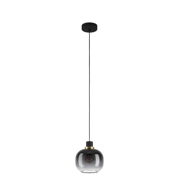 Eglo Oilella 7.55 in. W x 6 in. H 1-Light Structured Black Pendant with Vaporized Black Glass Shade