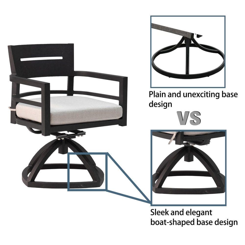Comparison of a plain base design versus a sleek boat-shaped base design for the chair.