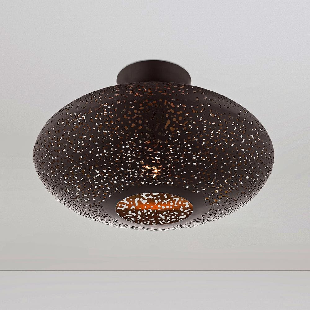 Elegant Bronze and Crystal 1-Light Semi-Flush Mount