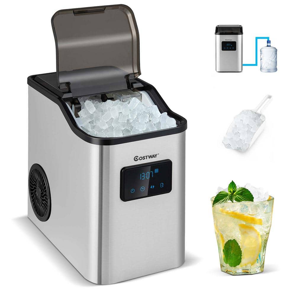 Costway Countertop Nugget Ice Maker 60lbs/Day with 2 Ways Water Refill & Self-Cleaning, Silver