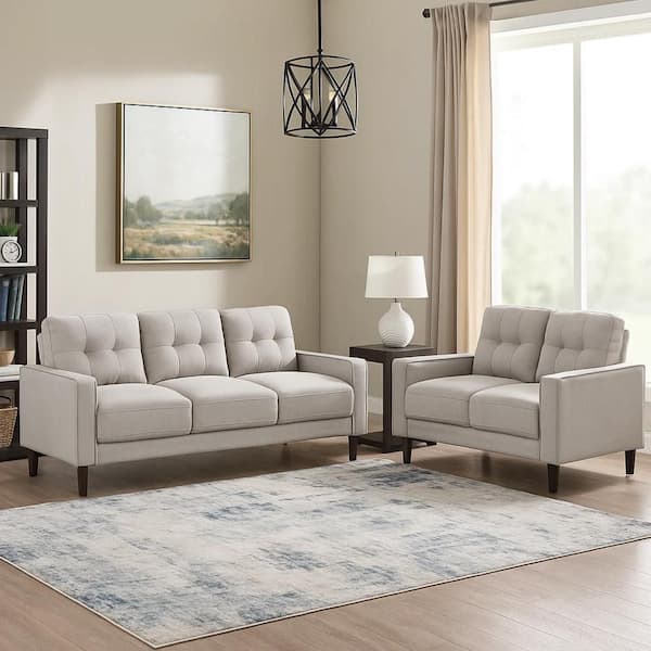 Bow 32.75 in. Square Arms Fabric Rectangle 2-Piece Sofa Set in Beige