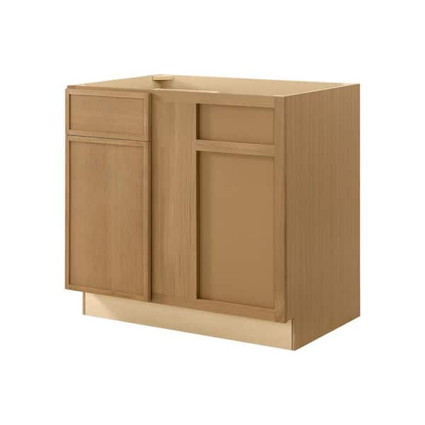 Leyton 36 in. W x 24 in. D x 34.5 in. H Ready to Assemble Plywood Slim Shaker Corner Blind Kitchen Cabinet in White Oak