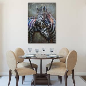 48 in. x 32 in. "Zebras" Mixed Media Iron Hand Painted Dimensional Wall Art