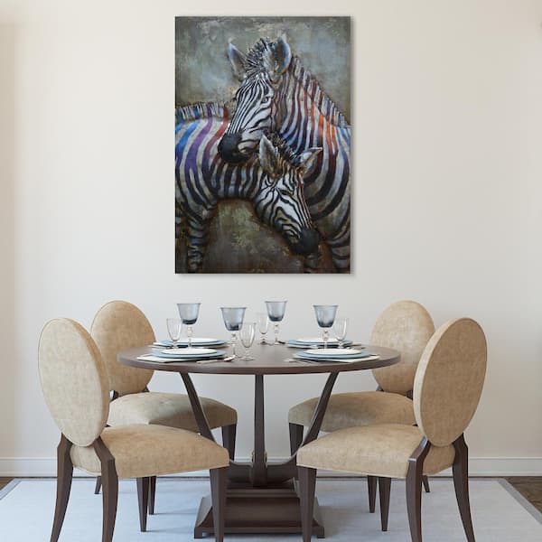 Empire Art Direct 48 in. x 32 in. "Zebras" Mixed Media Iron Hand Painted Dimensional Wall Art