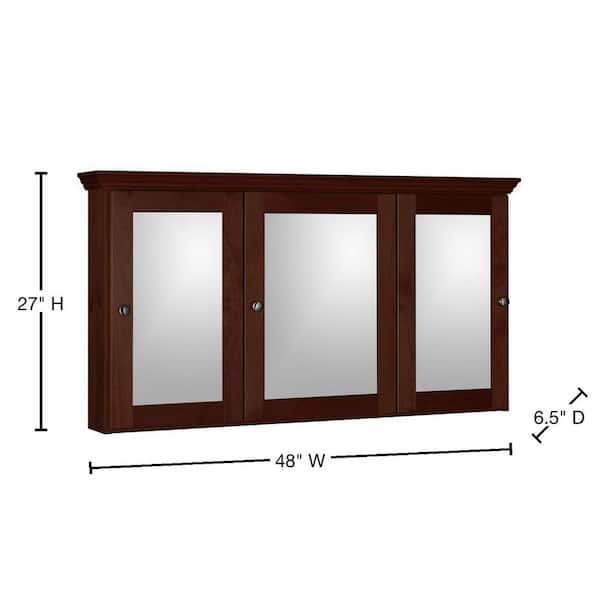 Shaker 48 in. W x 27 in. H x 6-1/2 in. D Framed Tri-View Surface-Mount Bathroom Medicine Cabinet in Satin White Shaker 48 in. W x 27 in. H x 6-1/2 in. D Framed Tri-View Surface-Mount Bathroom Medicine Cabinet in Satin White