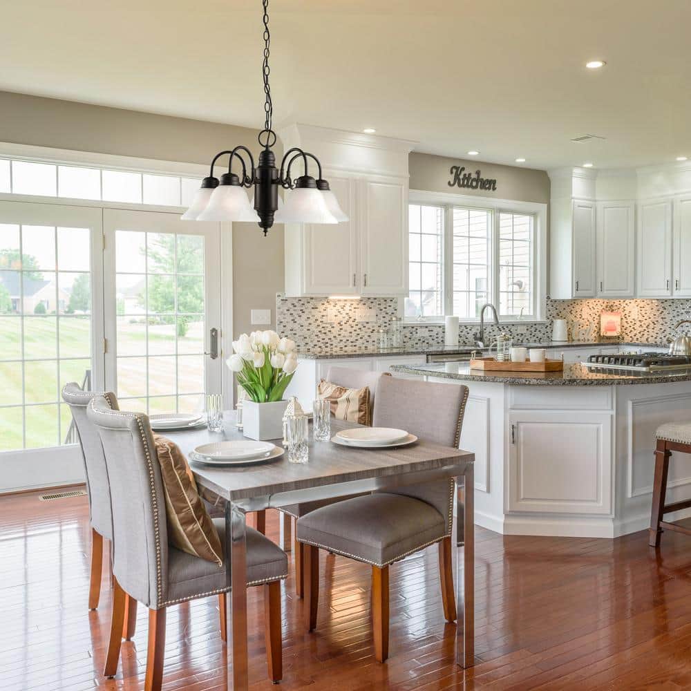 Millbridge Oil-Rubbed Bronze 5-Light Chandelier with Alabaster Glass Shades