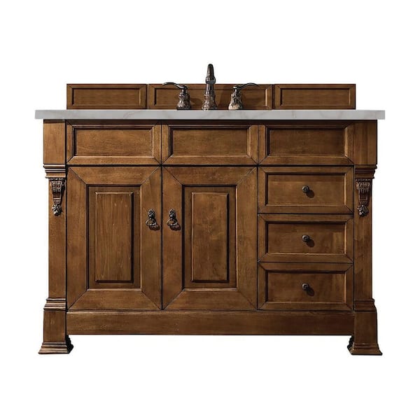 James Martin Vanities Brookfield 48.0 in. W x 23.5 in. D x 34.3 in. H Single Bathroom Vanity in Country Oak with Victorian Silver Quartz Top