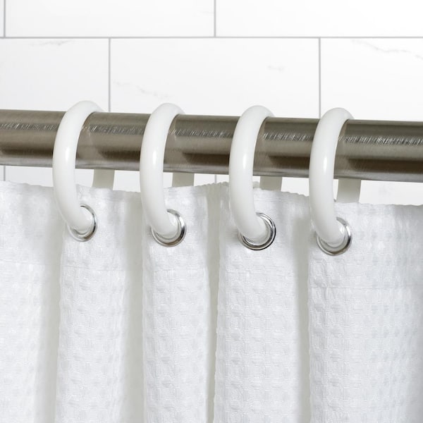 White Shower Curtain Rings Hooks Bathroom Plastic-Strong Pole Rail