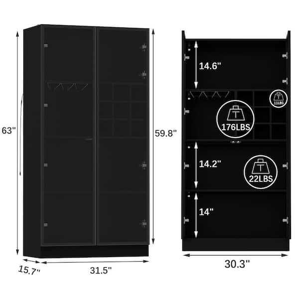 FUFU&GAGA Black Wood 31.5 in. W Display Cabinet With Pop up