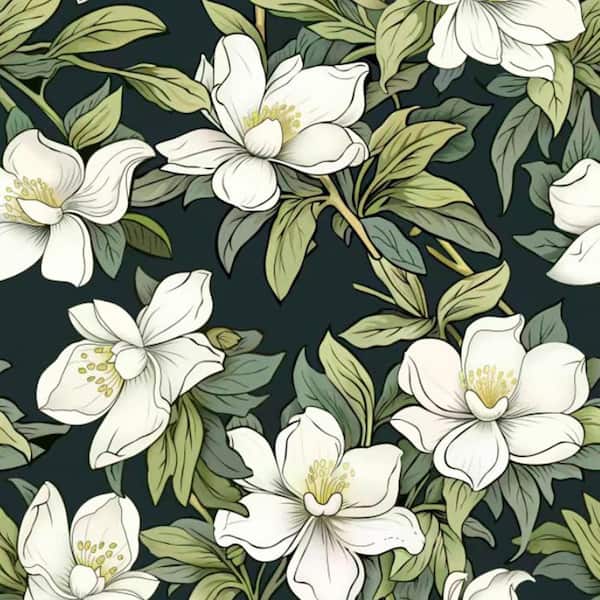 Jeedeson White Magnolia Vinyl Peel and Stick Wallpaper Roll, Removable Wallpaper for Bedroom, 2-Rolls (Covers 28.74 sq. ft.)