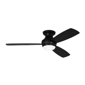 Ikon 52 in. Integrated LED Indoor Matte Black Hugger Ceiling Fan with Black/American Walnut Reversible Blades and Remote