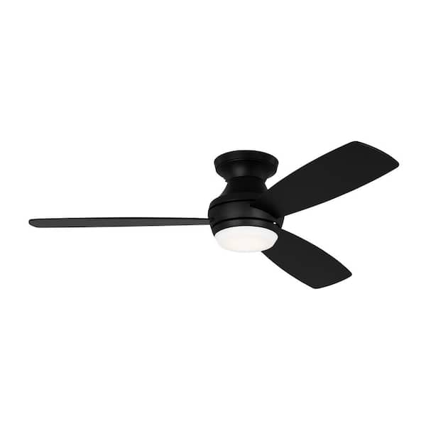 Generation Lighting Ikon 52 in. Integrated LED Indoor Matte Black Hugger Ceiling Fan with Black/American Walnut Reversible Blades and Remote