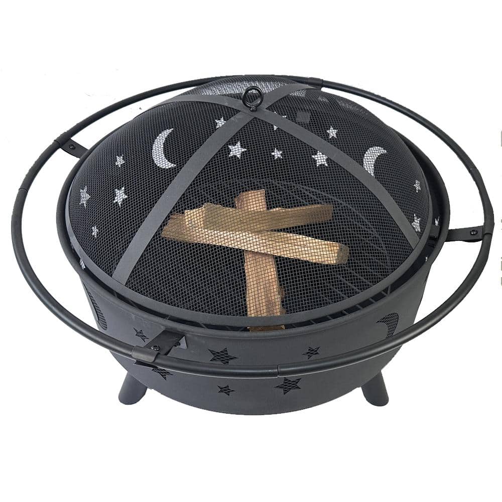Metal Outdoor Wood Burning Fire Pit Table with Cover